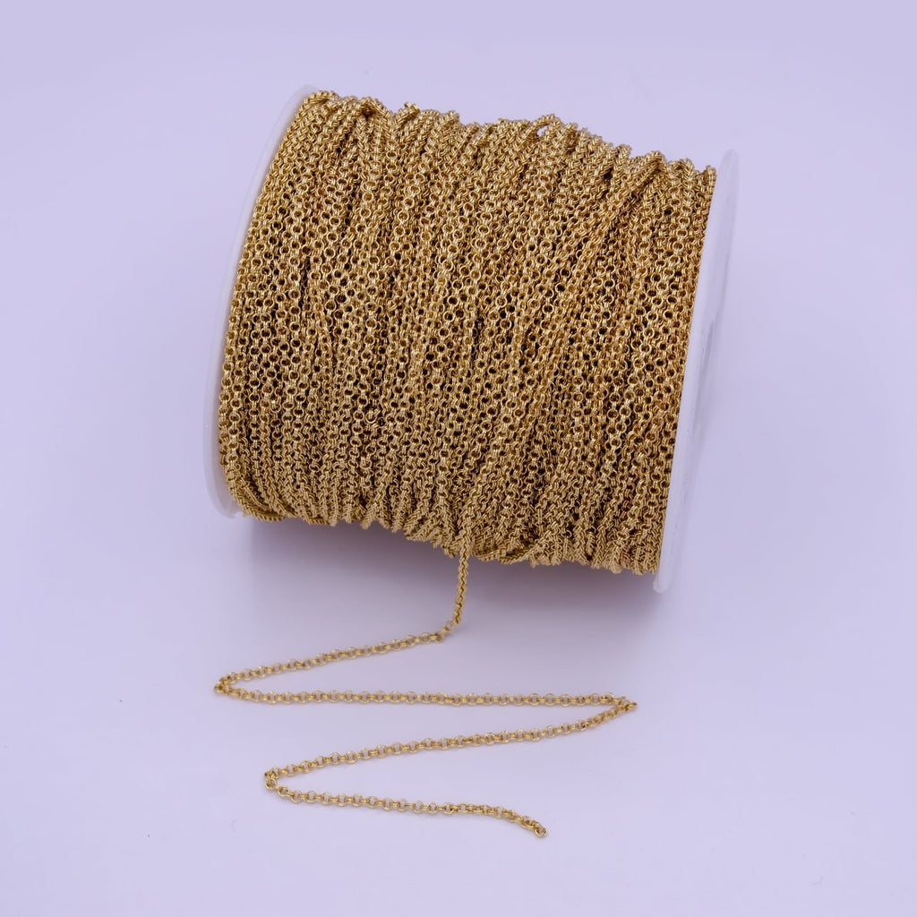 24K Gold plated Rolo Unfinished Chain by Yard, Double Rolo Bulk Wholesale Chain For Jewelry Making | ROLL-734 Clearance Pricing - DLUXCA