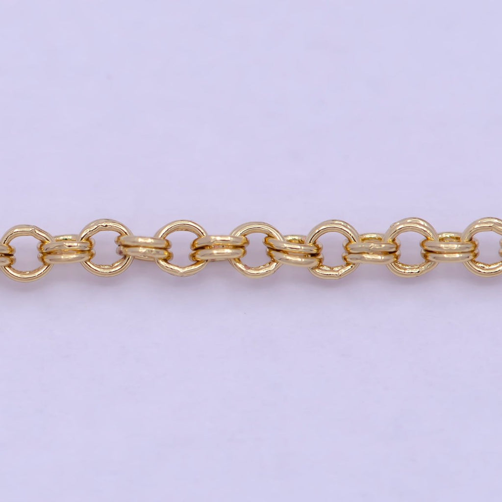 24K Gold plated Rolo Unfinished Chain by Yard, Double Rolo Bulk Wholesale Chain For Jewelry Making | ROLL-734 Clearance Pricing - DLUXCA