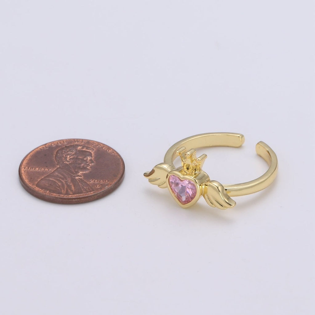 24K Gold plated Romantic Heart Love Wings Adjustable Ring - R-310-311 - DLUXCA