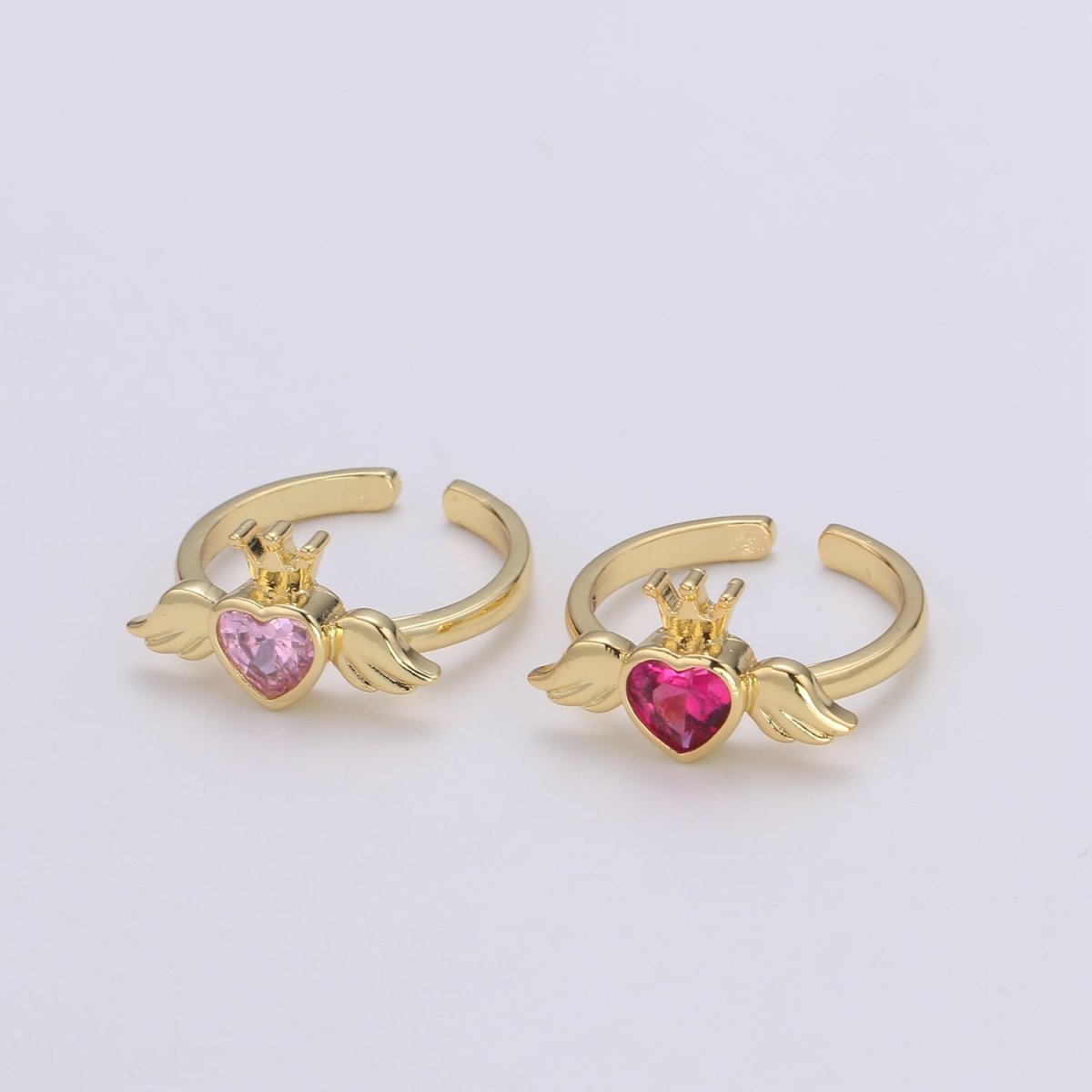 24K Gold plated Romantic Heart Love Wings Adjustable Ring - R-310-311 - DLUXCA