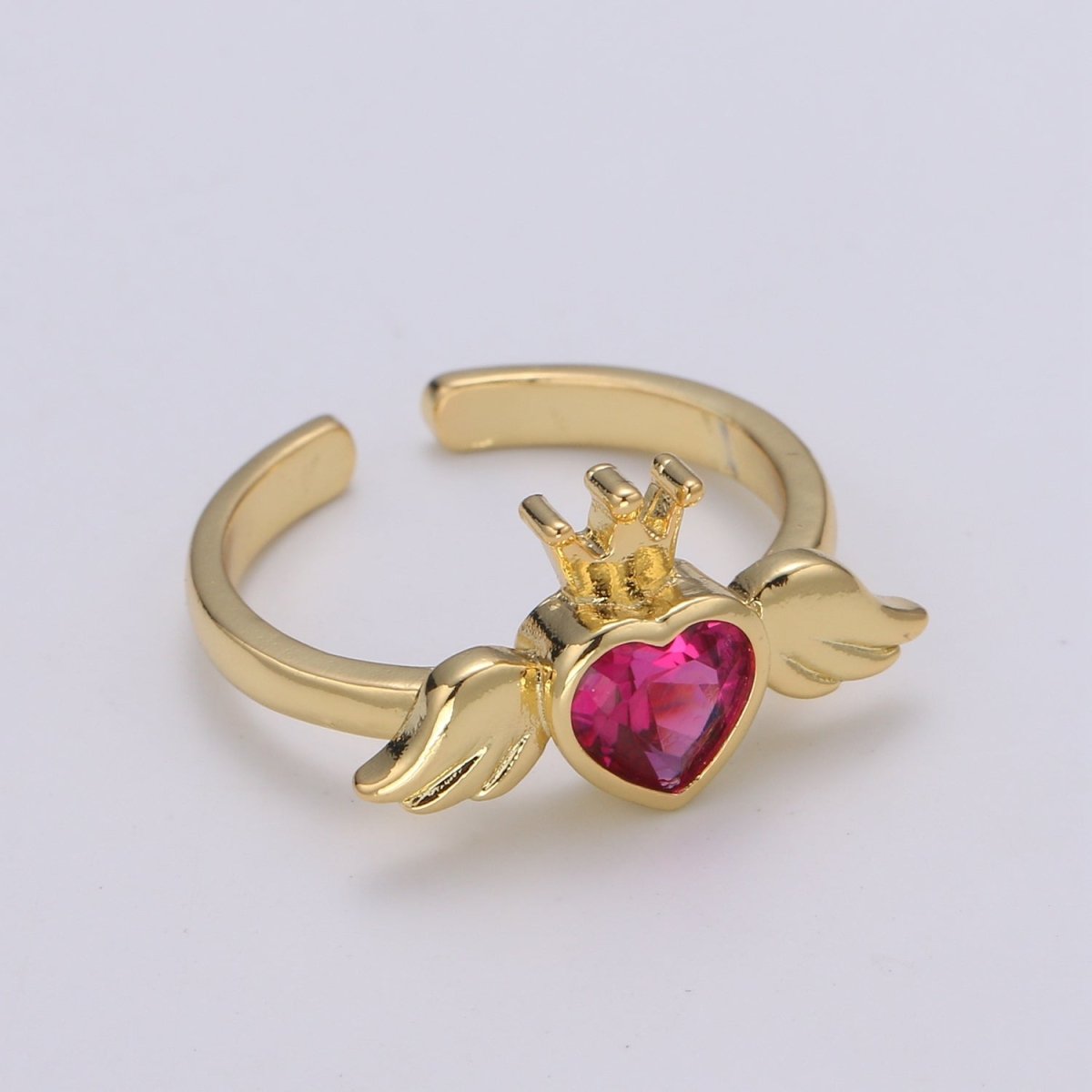 24K Gold plated Romantic Heart Love Wings Adjustable Ring - R-310-311 - DLUXCA