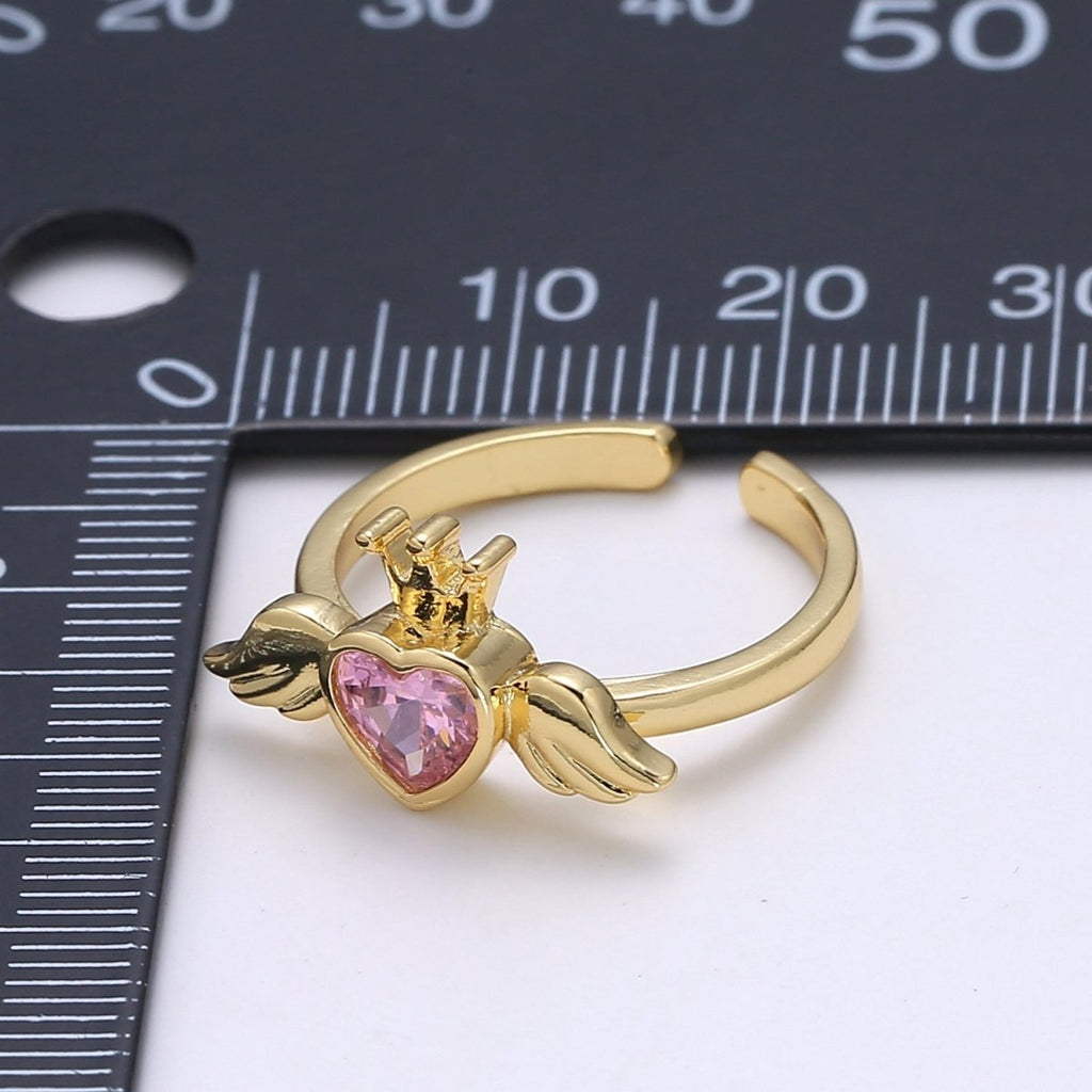 24K Gold plated Romantic Heart Love Wings Adjustable Ring - R-310-311 - DLUXCA