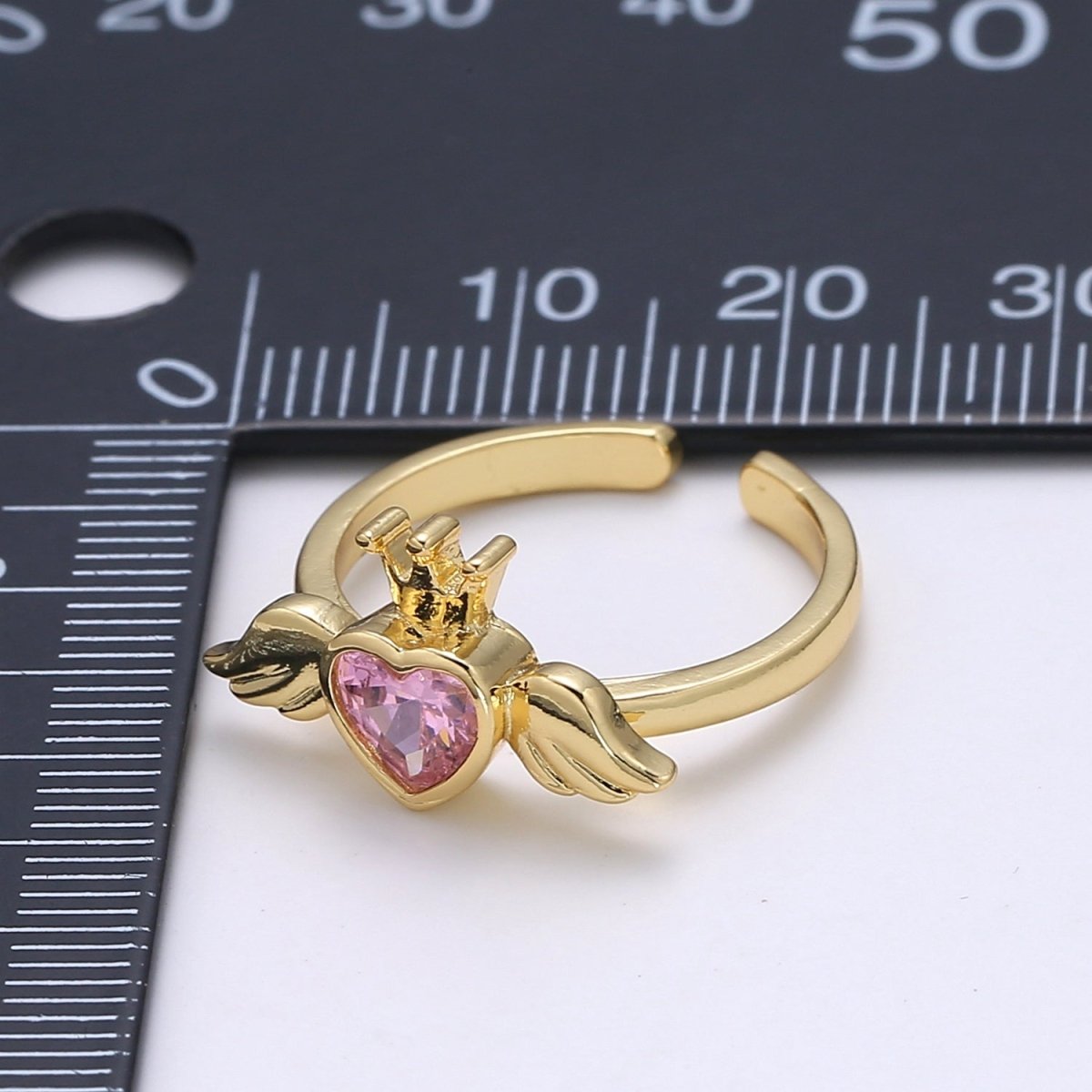 24K Gold plated Romantic Heart Love Wings Adjustable Ring - R-310-311 - DLUXCA