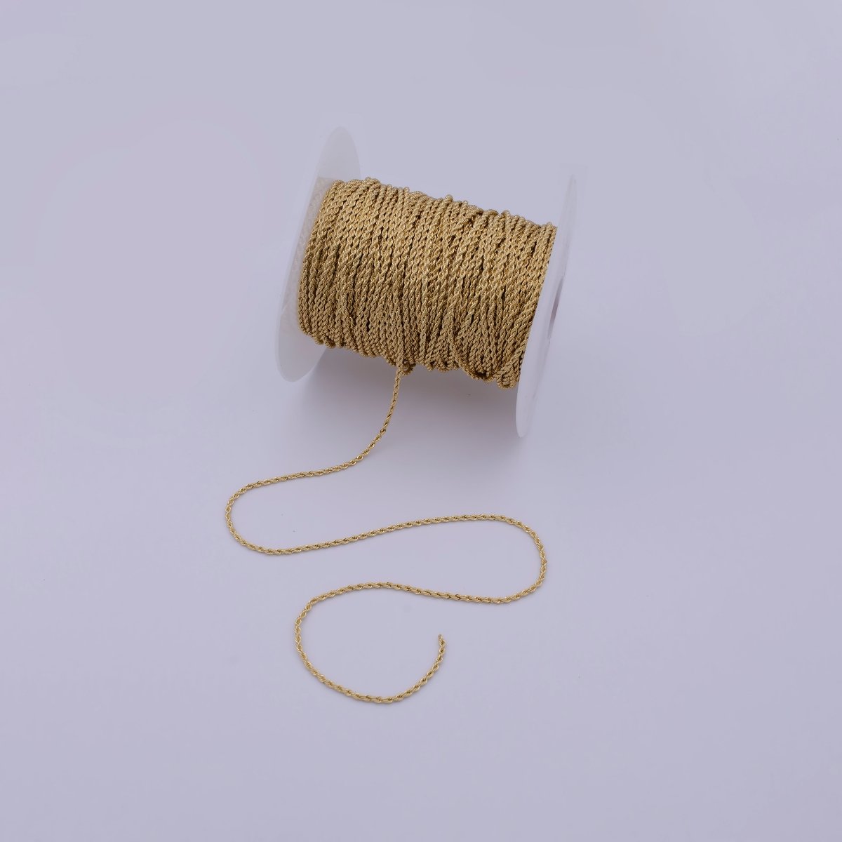 24K Gold plated Rope Chain by Yard, Gold Twisted Chain by Yard, Wholesale Roll Chain for Jewelry Making 2.2mm Thickness | ROLL-587 Clearance Pricing - DLUXCA