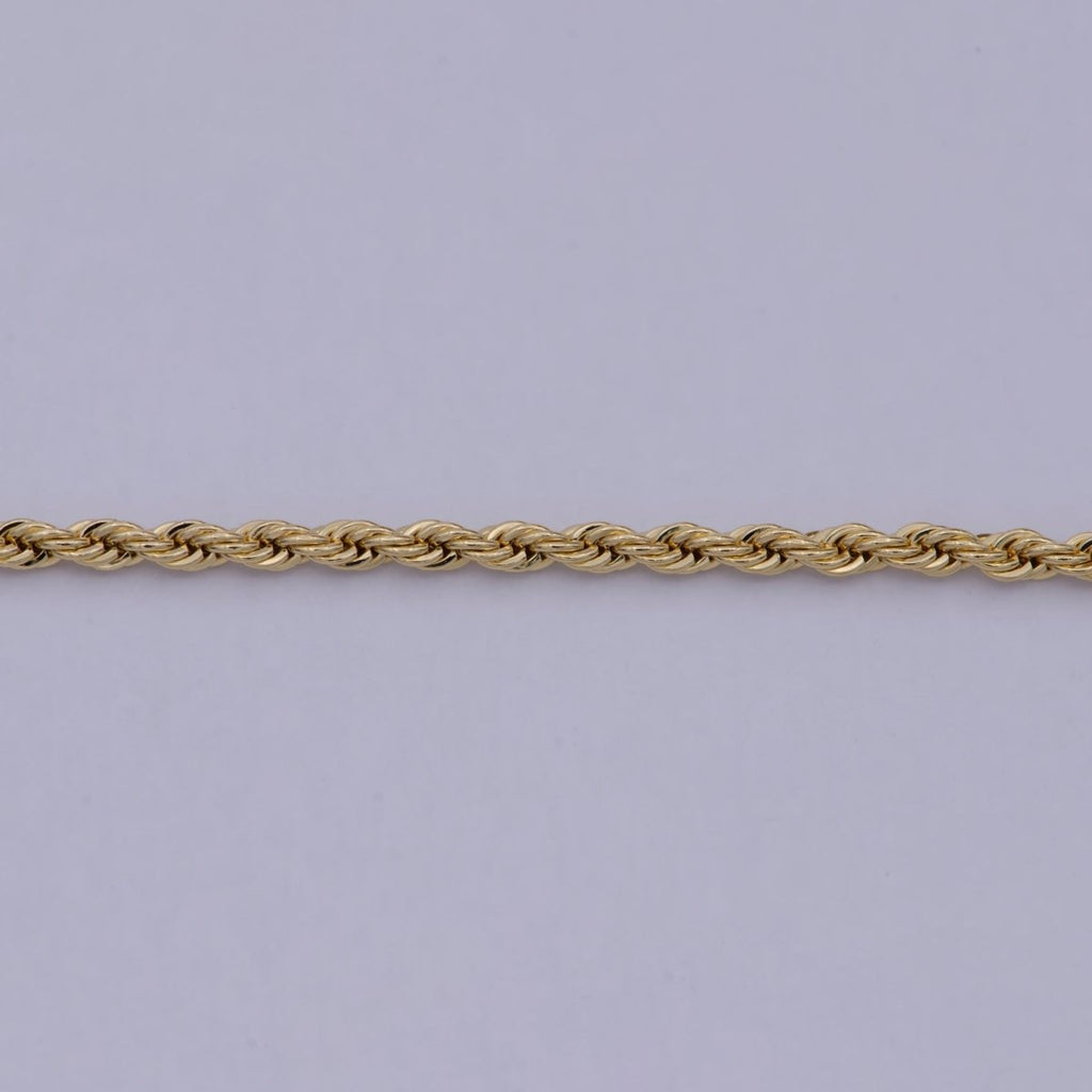 24K Gold plated Rope Chain by Yard, Gold Twisted Chain by Yard, Wholesale Roll Chain for Jewelry Making 2.2mm Thickness | ROLL-587 Clearance Pricing - DLUXCA