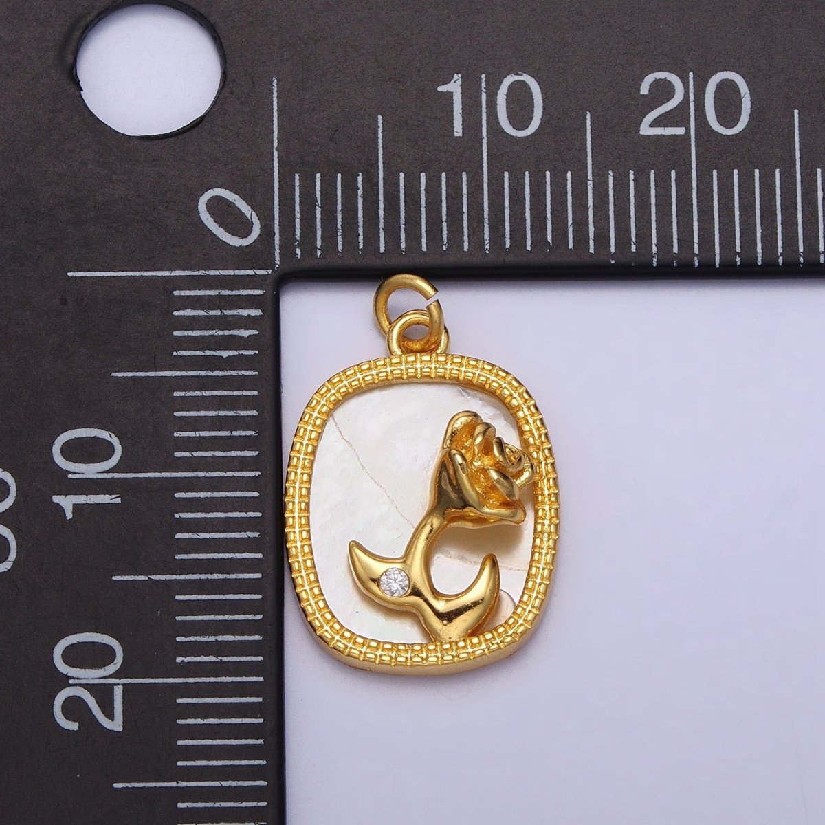 24K Gold plated Rose Flower CZ Shell Pearl Square Charm | AC1053 - DLUXCA
