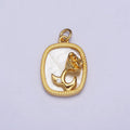 24K Gold plated Rose Flower CZ Shell Pearl Square Charm | AC1053 - DLUXCA