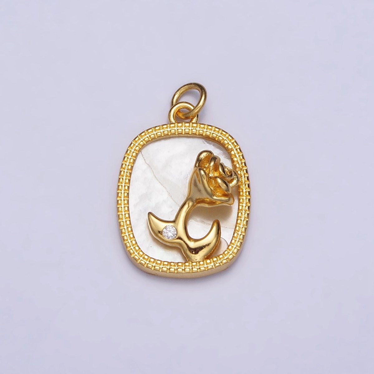 24K Gold plated Rose Flower CZ Shell Pearl Square Charm | AC1053 - DLUXCA