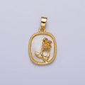 24K Gold plated Rose Flower CZ Shell Pearl Square Pendant | AA110 - DLUXCA