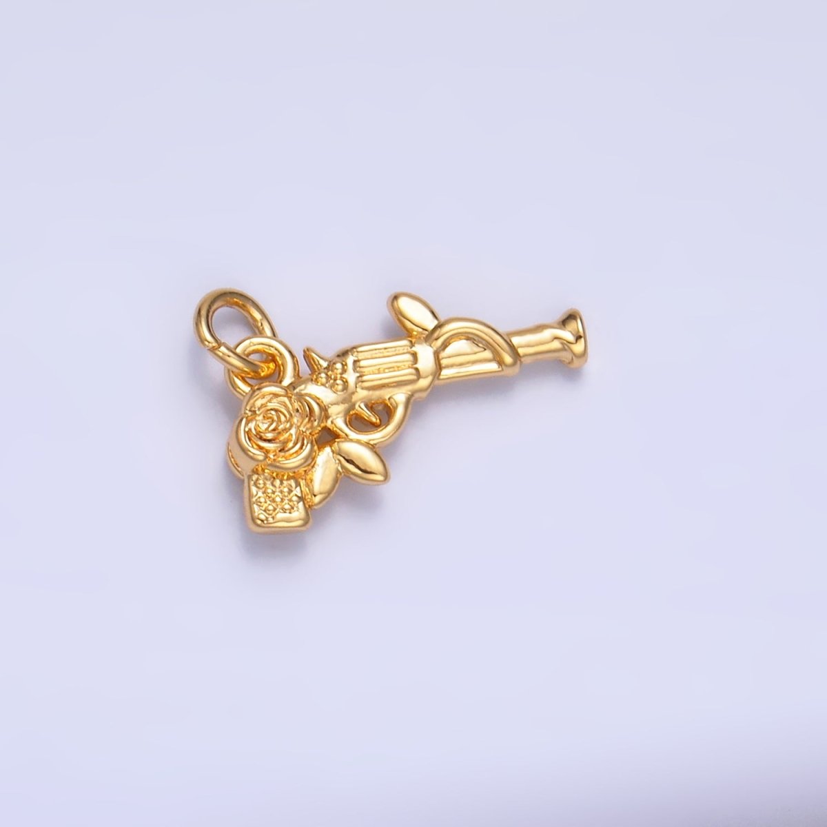 24K Gold plated Rose Flower Gun Weapon 3D Multidimensional Charm in Gold & Silver | W345 - DLUXCA