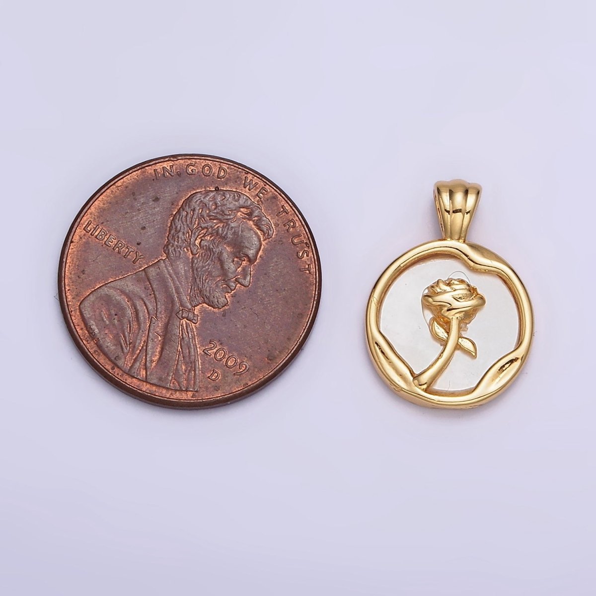 24K Gold plated Rose Flower Shell Pearl Dented Molten Round Pendant | AA598 - DLUXCA