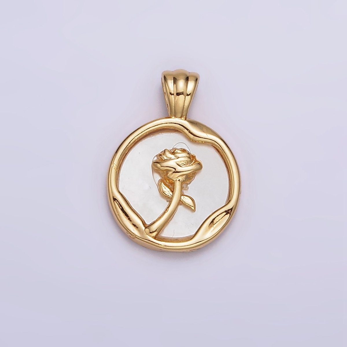 24K Gold plated Rose Flower Shell Pearl Dented Molten Round Pendant | AA598 - DLUXCA