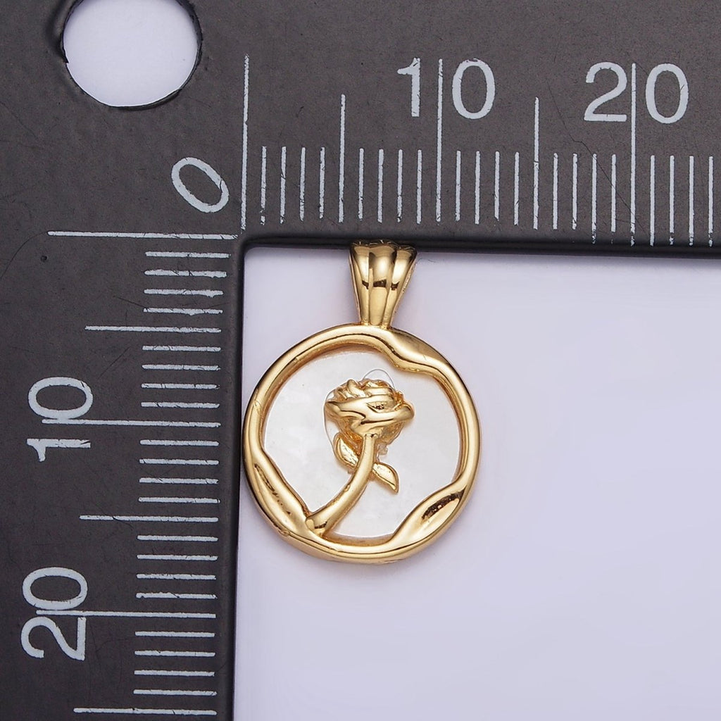 24K Gold plated Rose Flower Shell Pearl Dented Molten Round Pendant | AA598 - DLUXCA