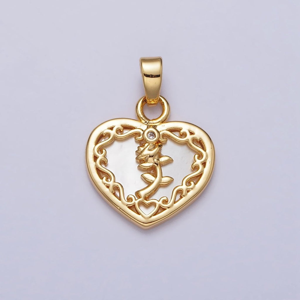 24K Gold plated Rose Flower Shell Pearl Heart Pendant | AA114 - DLUXCA