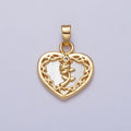 24K Gold plated Rose Flower Shell Pearl Heart Pendant | AA114 - DLUXCA