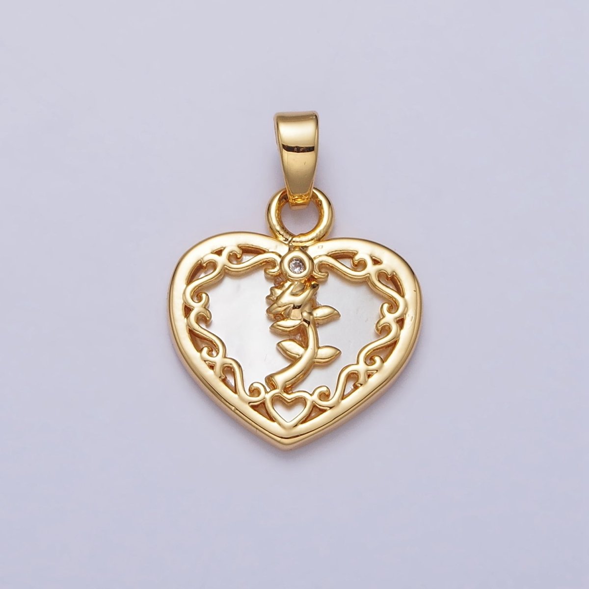 24K Gold plated Rose Flower Shell Pearl Heart Pendant | AA114 - DLUXCA