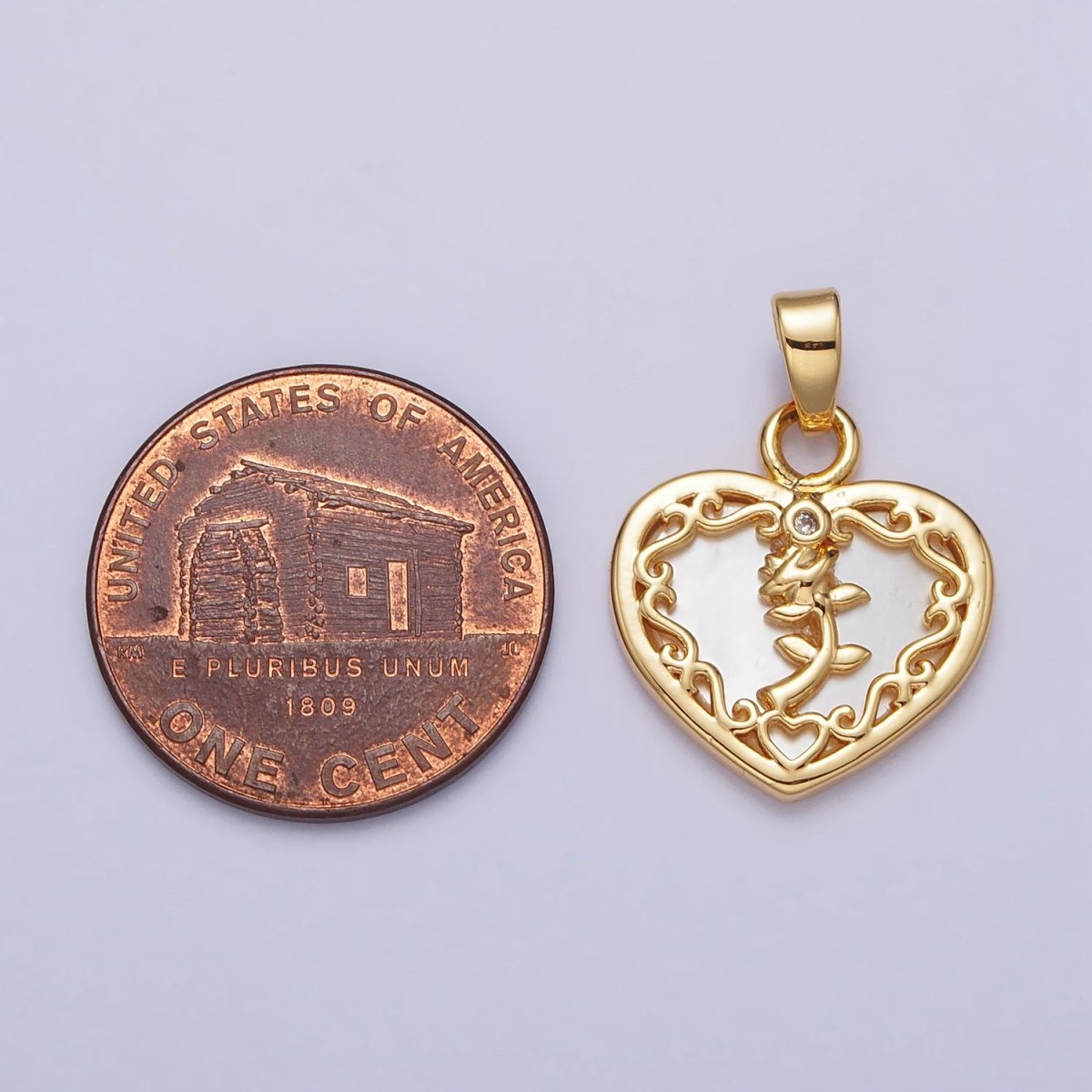 24K Gold plated Rose Flower Shell Pearl Heart Pendant | AA114 - DLUXCA