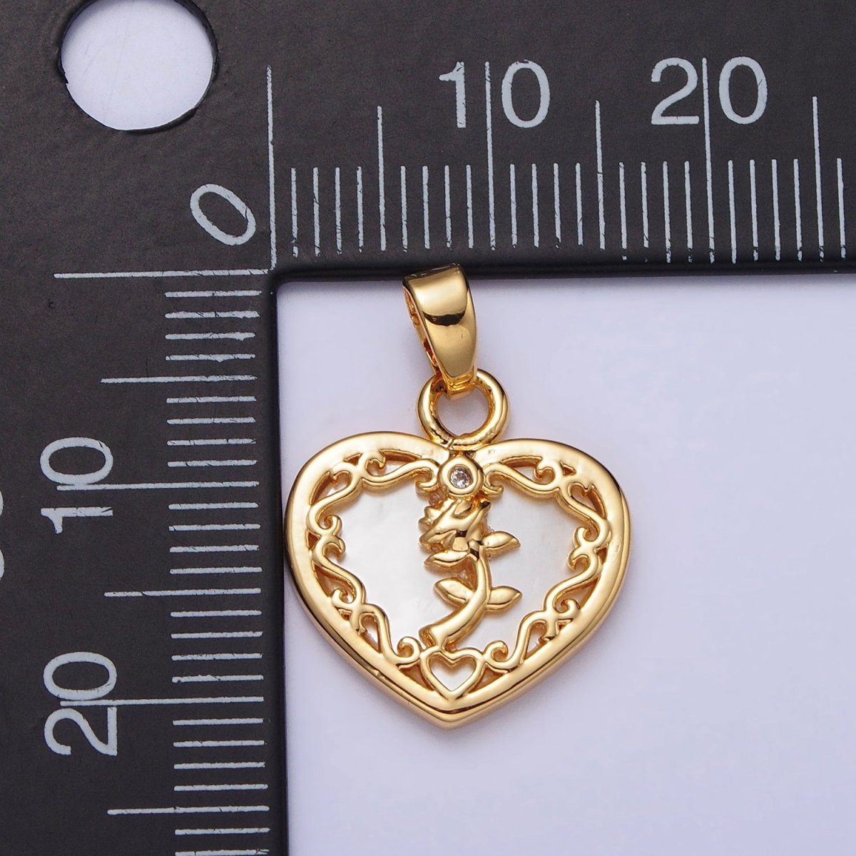 24K Gold plated Rose Flower Shell Pearl Heart Pendant | AA114 - DLUXCA