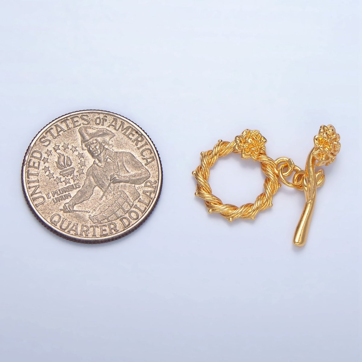 24K Gold plated Rose Flower Twisted Ribbed Artisan Toggle Clasps Closure Findings | Z995 - DLUXCA