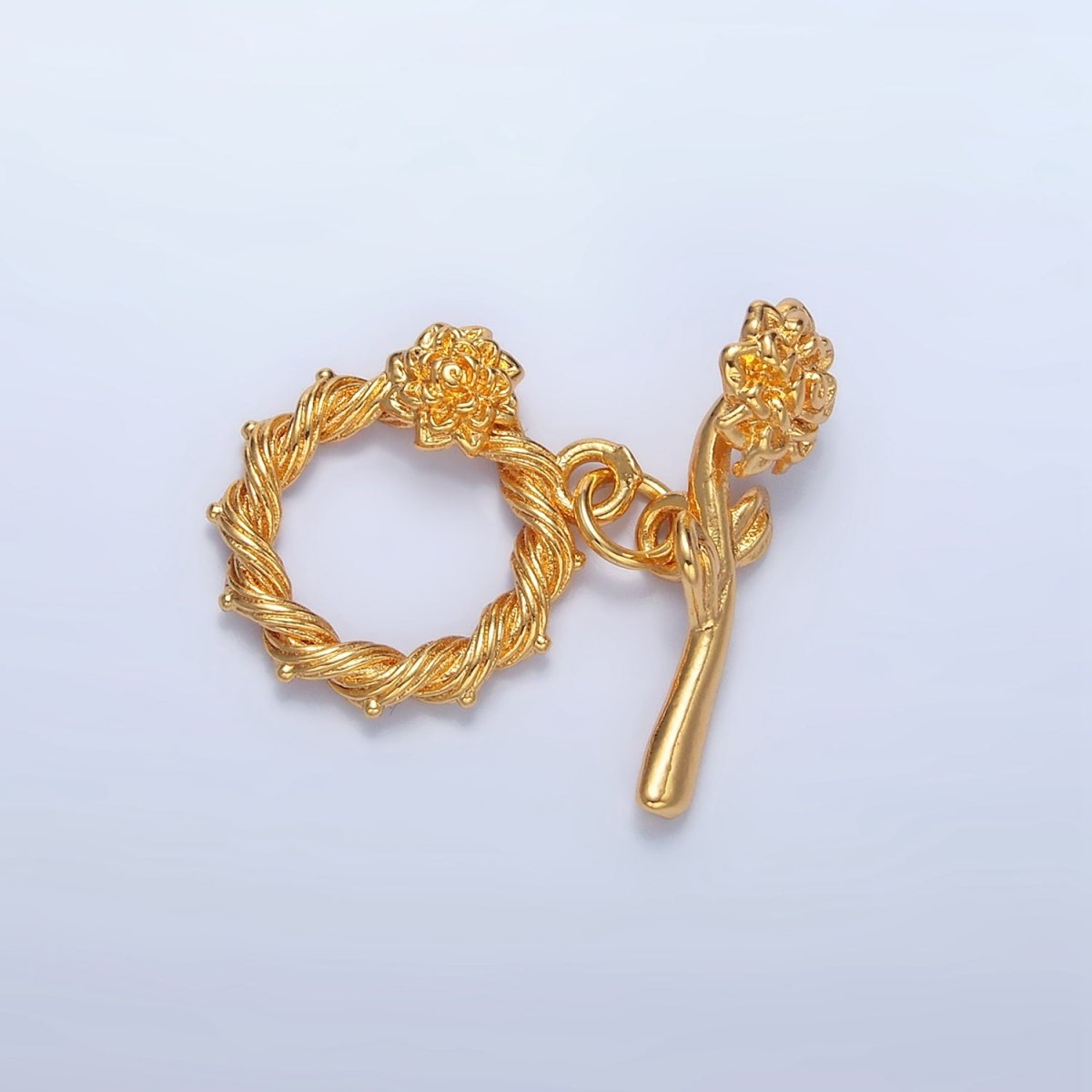 24K Gold plated Rose Flower Twisted Ribbed Artisan Toggle Clasps Closure Findings | Z995 - DLUXCA