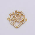 24k Gold plated Rose Outline Silhouette Beautiful Rose Flower Plant Nature Charm Connector Micro Pave Flower Link Connector F-568 - DLUXCA