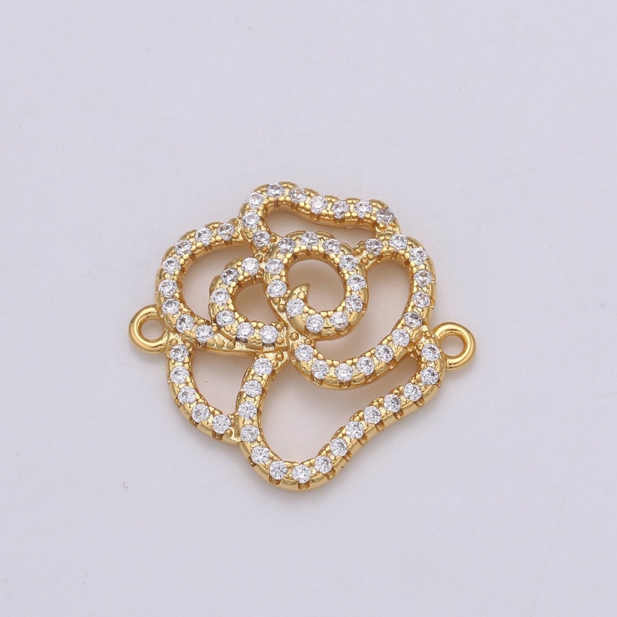24k Gold plated Rose Outline Silhouette Beautiful Rose Flower Plant Nature Charm Connector Micro Pave Flower Link Connector F-568 - DLUXCA