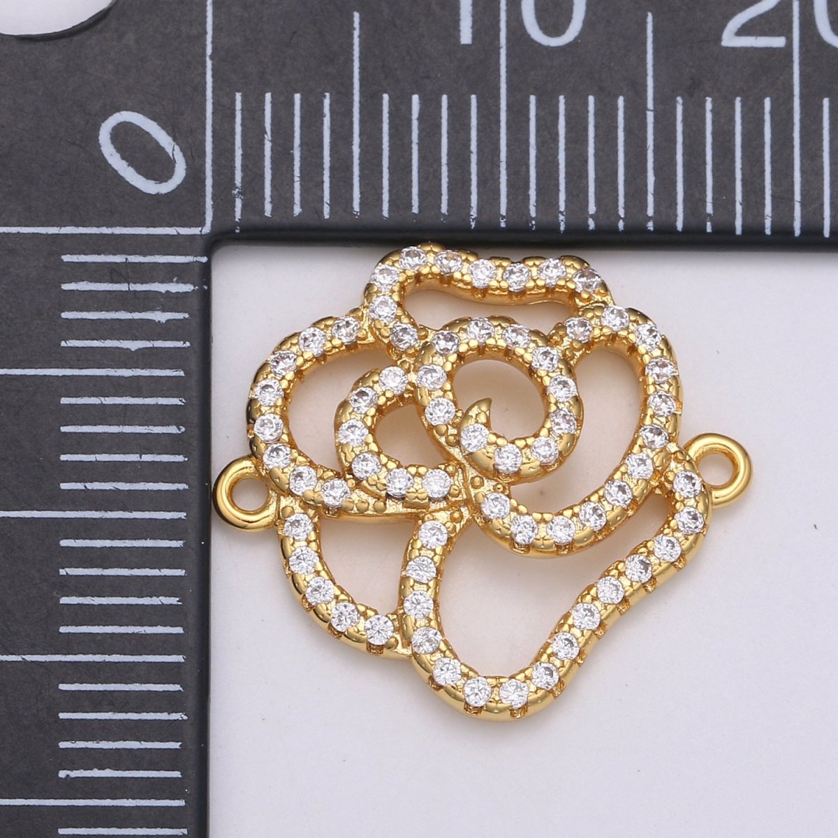 24k Gold plated Rose Outline Silhouette Beautiful Rose Flower Plant Nature Charm Connector Micro Pave Flower Link Connector F-568 - DLUXCA