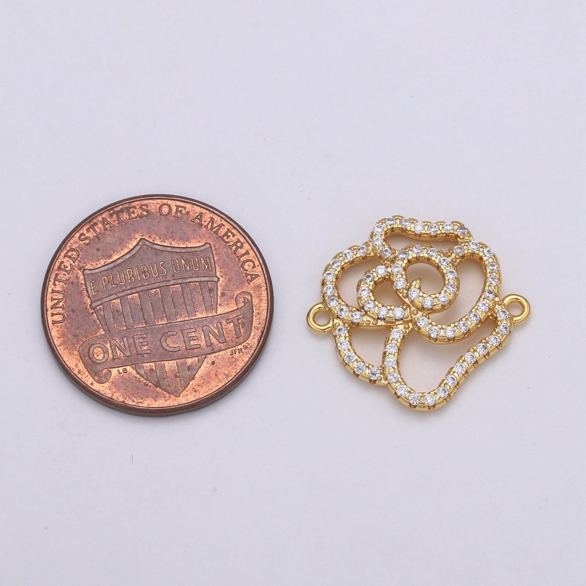 24k Gold plated Rose Outline Silhouette Beautiful Rose Flower Plant Nature Charm Connector Micro Pave Flower Link Connector F-568 - DLUXCA