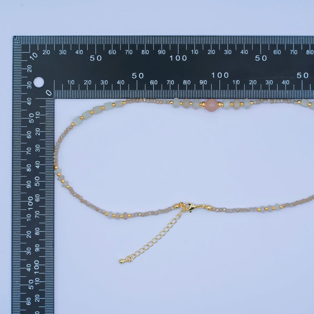 24K Gold plated Rose Quartz Gemstone Bead 17 Inch Necklace | WA - 2964 - DLUXCA