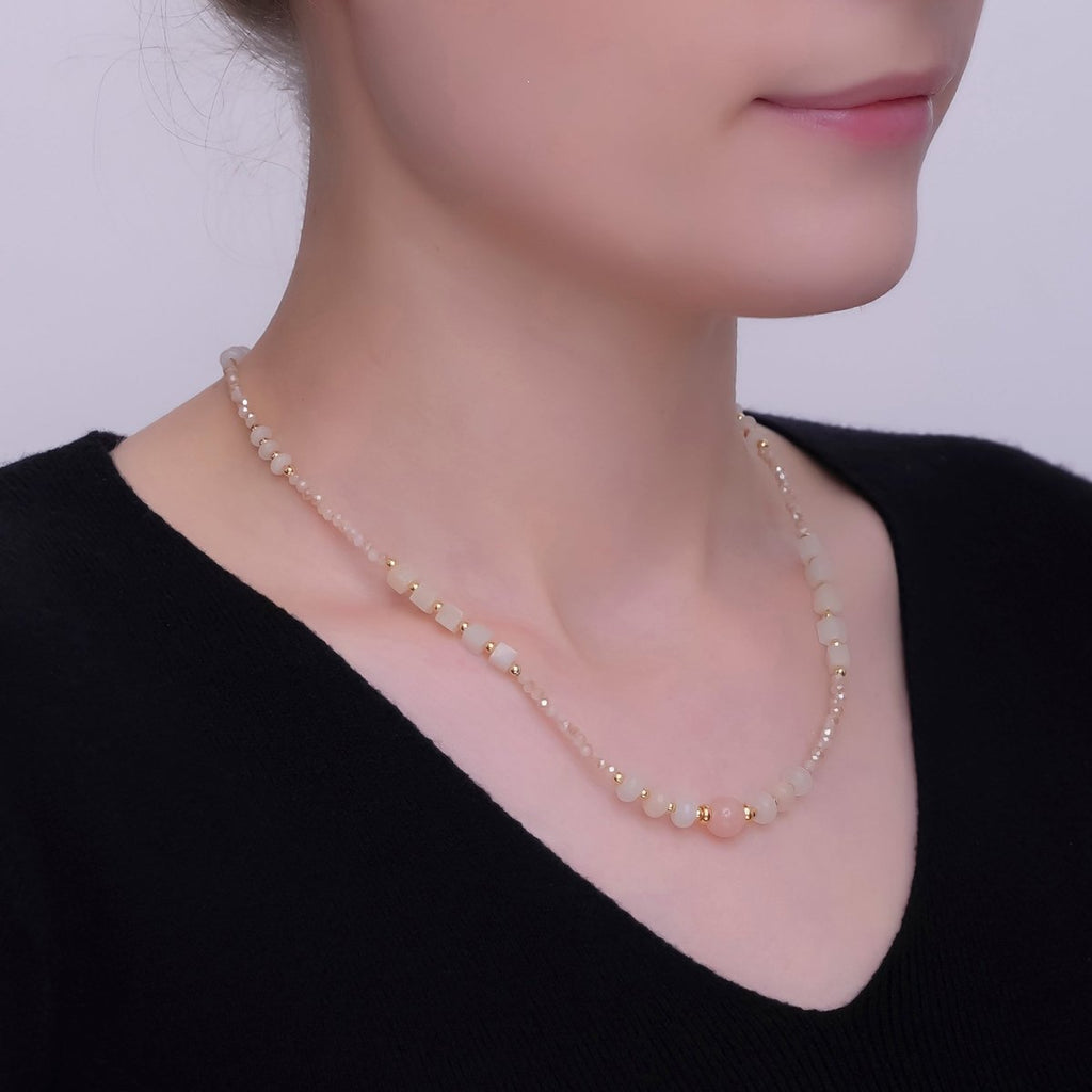 24K Gold plated Rose Quartz Gemstone Bead 17 Inch Necklace | WA - 2964 - DLUXCA