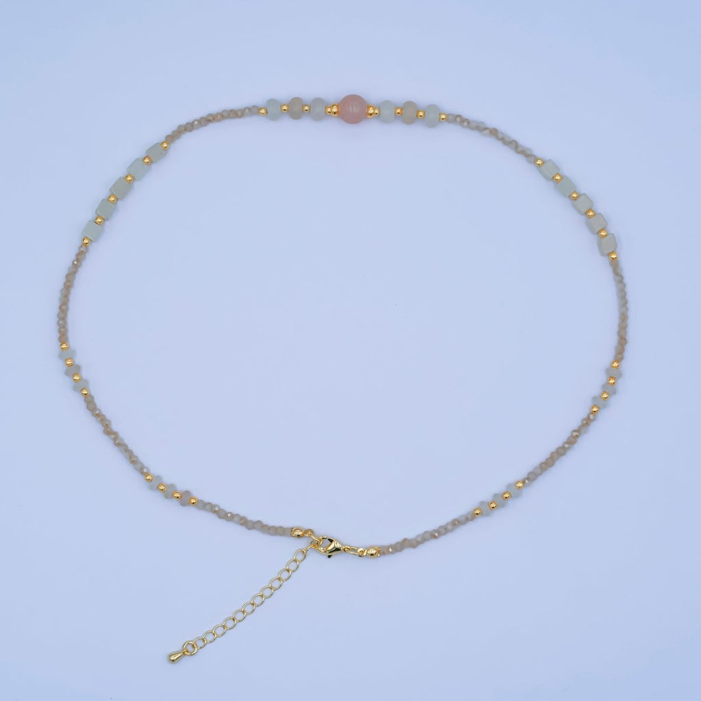 24K Gold plated Rose Quartz Gemstone Bead 17 Inch Necklace | WA - 2964 - DLUXCA
