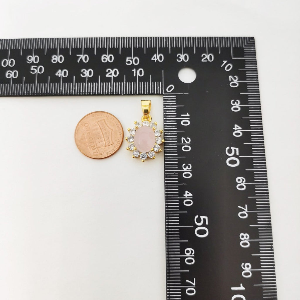 24k Gold plated Rosegold Stone Sun charm, Cubic Zirconia Jewels, Micro Diamond Paved, Pink Stone Charm, Sun Flower Charm D-071 - DLUXCA