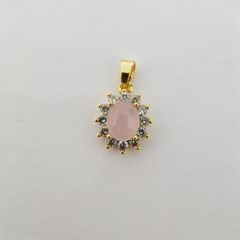 24k Gold plated Rosegold Stone Sun charm, Cubic Zirconia Jewels, Micro Diamond Paved, Pink Stone Charm, Sun Flower Charm D-071 - DLUXCA