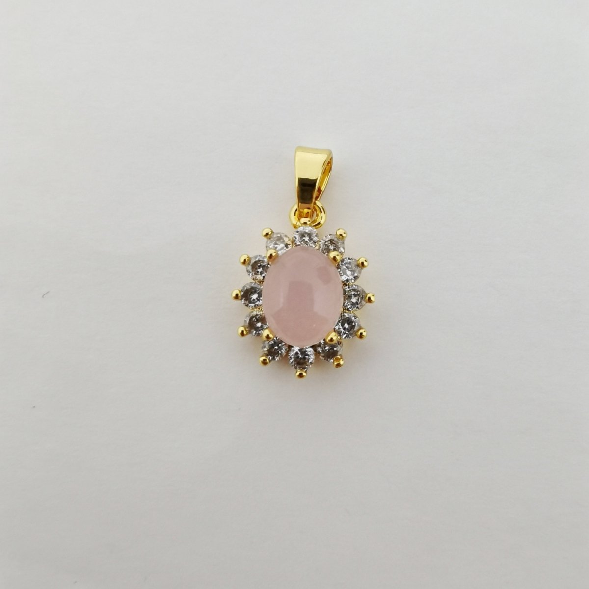 24k Gold plated Rosegold Stone Sun charm, Cubic Zirconia Jewels, Micro Diamond Paved, Pink Stone Charm, Sun Flower Charm D-071 - DLUXCA