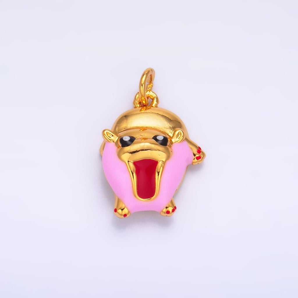 24K Gold plated Rotund Hippopotamus Enamel Charm | W243 