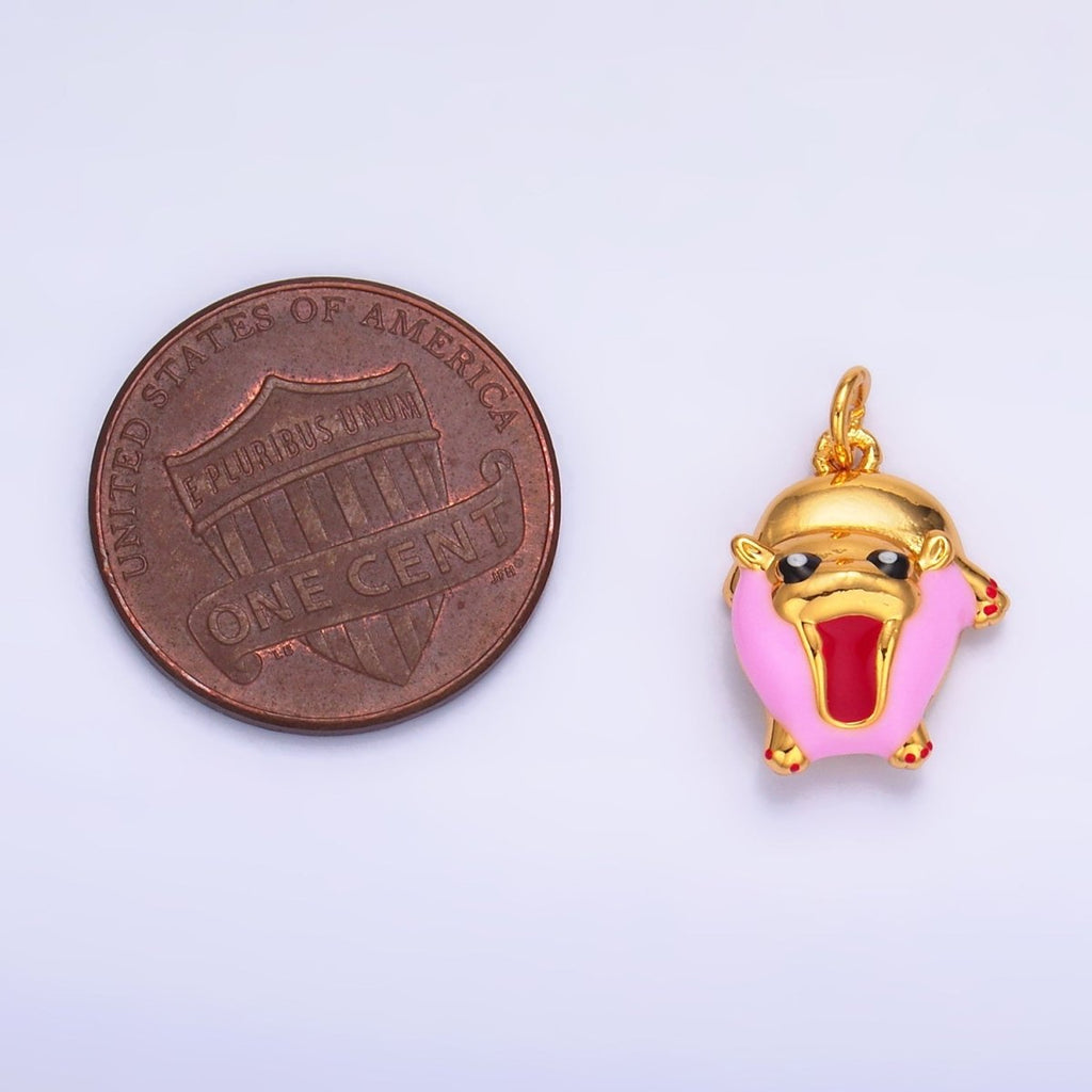 24K Gold plated Rotund Hippopotamus Enamel Charm | W243 