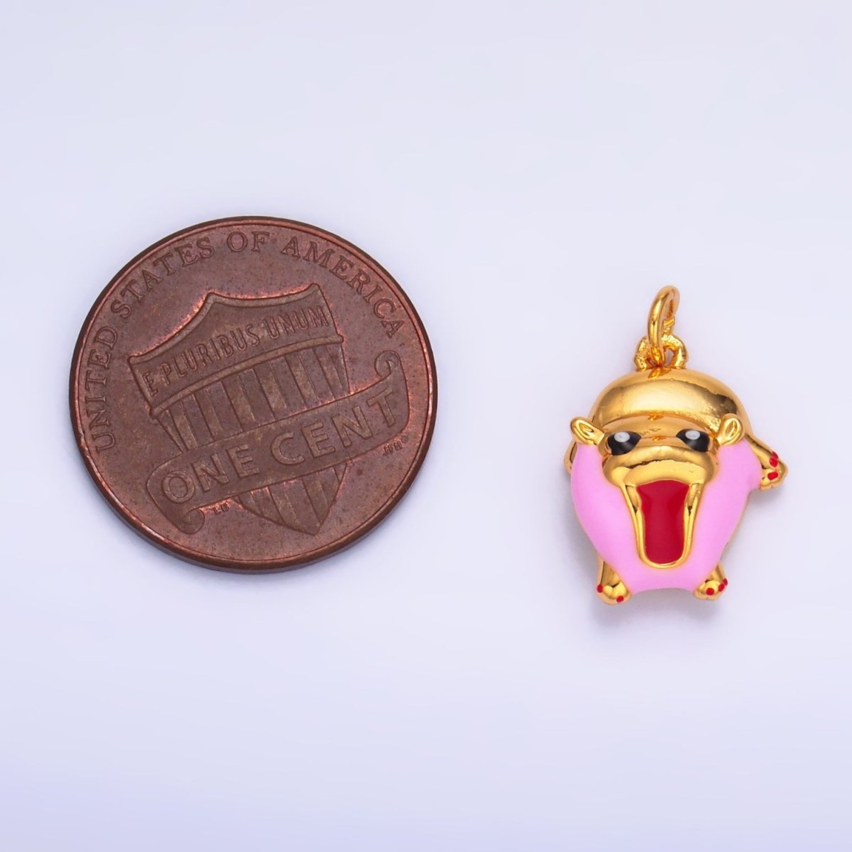 24K Gold plated Rotund Hippopotamus Enamel Charm | W243 