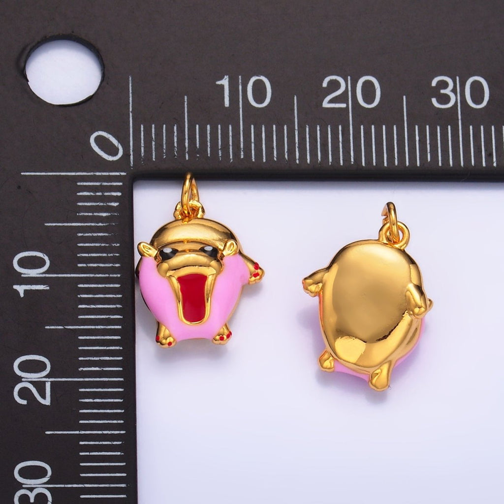 24K Gold plated Rotund Hippopotamus Enamel Charm | W243 