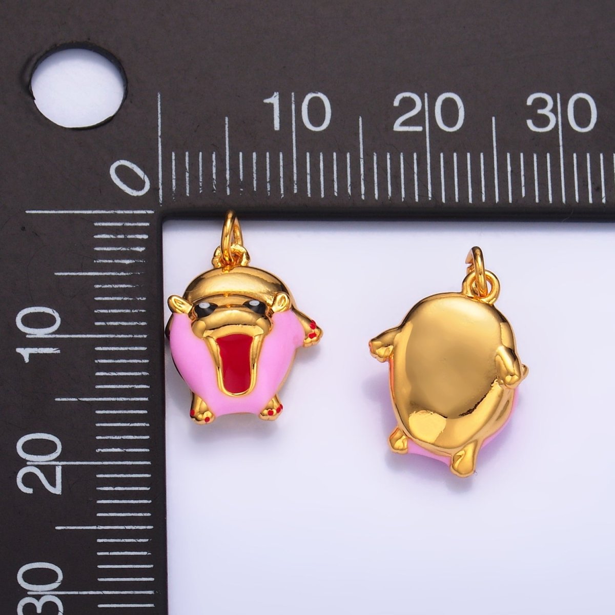 24K Gold plated Rotund Hippopotamus Enamel Charm | W243 