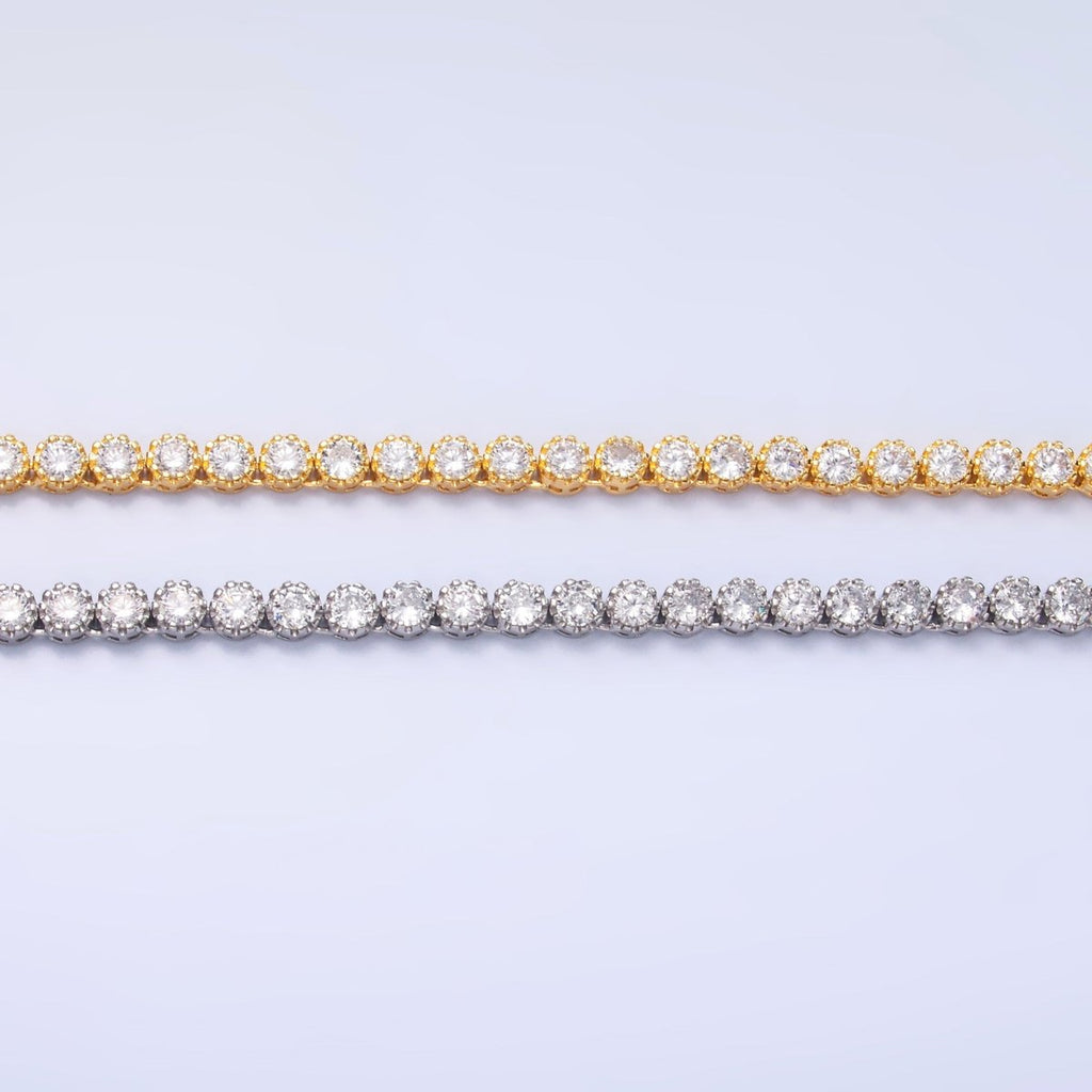 24K Gold plated Round CZ Encapsulate Tennis Chain 16 Inch Necklace in Gold & Silver | WA - 3025 WA - 3026 - DLUXCA