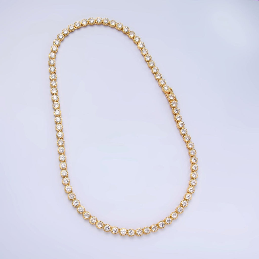 24K Gold plated Round CZ Encapsulate Tennis Chain 16 Inch Necklace in Gold & Silver | WA - 3025 WA - 3026 - DLUXCA