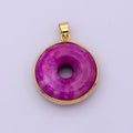 24k Gold plated Round Jade Stone charm, Purple Donut Stone Pendant, Jade Stone Pendant, Colorful Charm Birthstone Jewelry Necklace O-262 - DLUXCA