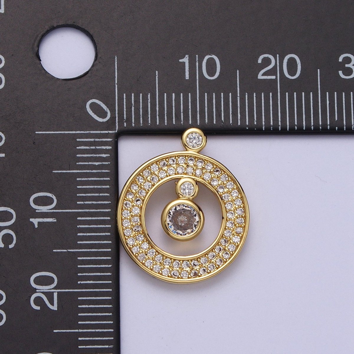24K Gold plated Round Micro Paved Open Pendant H-360 - DLUXCA