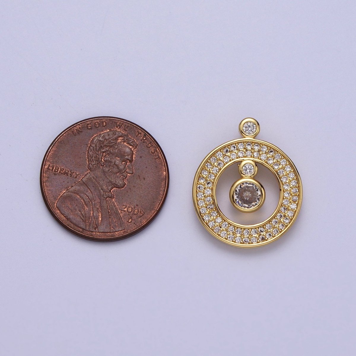 24K Gold plated Round Micro Paved Open Pendant H-360 - DLUXCA