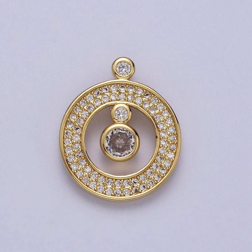24K Gold plated Round Micro Paved Open Pendant H-360 - DLUXCA