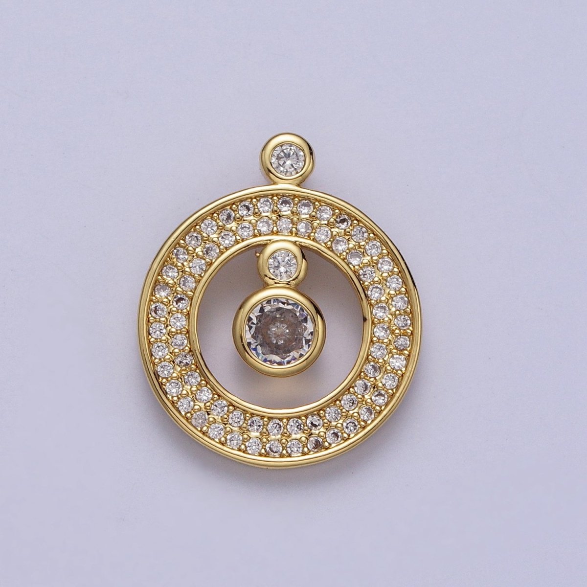 24K Gold plated Round Micro Paved Open Pendant H-360 - DLUXCA