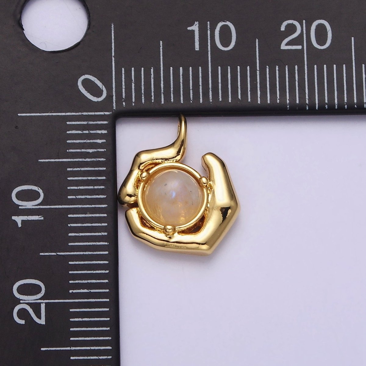 24K Gold plated Round Moonstone Natural Gemstone Geometric Charm | AC1376 - DLUXCA