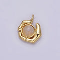 24K Gold plated Round Moonstone Natural Gemstone Geometric Charm | AC1376 - DLUXCA