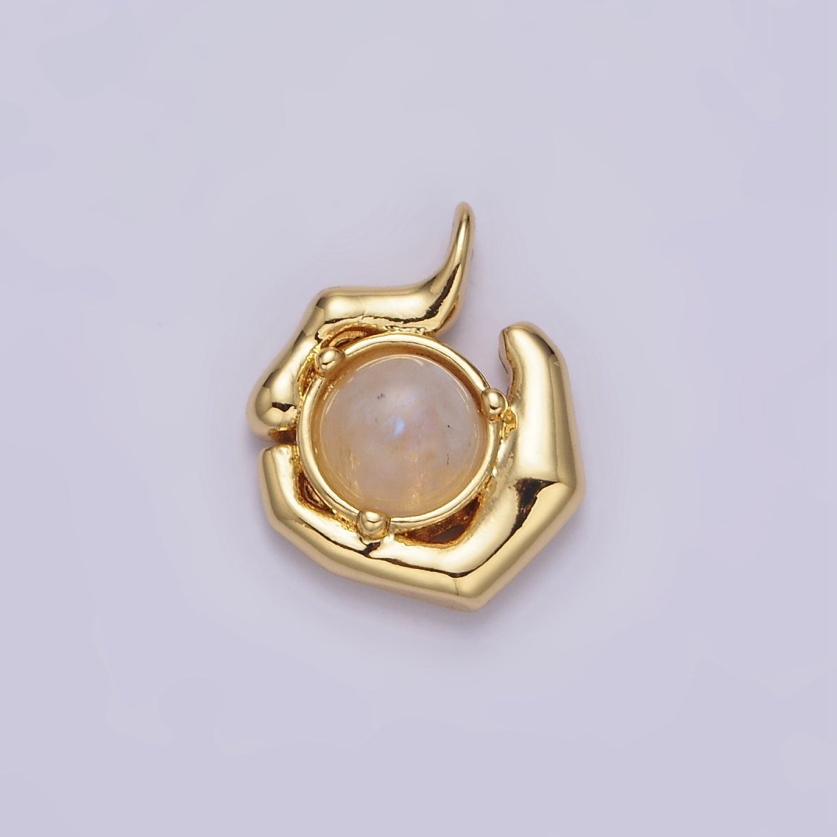 24K Gold plated Round Moonstone Natural Gemstone Geometric Charm | AC1376 - DLUXCA