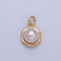 24K Gold plated Round Shell Pearl Micro Pave CZ Gold Charm | X-067 - DLUXCA